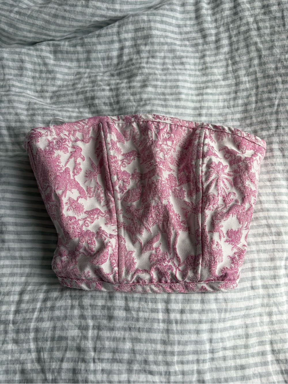 Strapless Pink Floral Jacquard Crop Top
